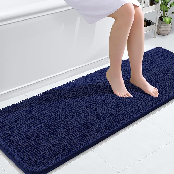 OLANLY Bathroom Runner Rugs 59x20, Soft Absorbent Chenille Bath Rugs, Rubber