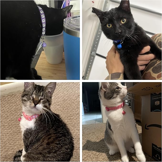 Sky Blue Reflective Cat Collar with Bells, [2 Pack] Break Away Kitten Collar with Bells, Breakaway Cat Collar for Boy Cats Kitty