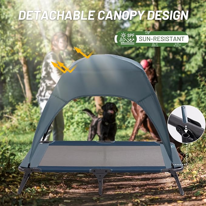 Timber Ridge Outdoor Dog Bed with Canopy, Cooling Elevated Dog Bed Portable Raised Dog Bed with Removable Canopy Shade Tent, Dog Bed Dog Shade for Outside, Medium, Grey