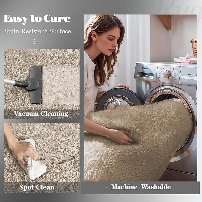 2x6 Runner Rug for Bedroom: Fluffy Shag Soft Washable Rugs Small Fuzzy Plush Indoor Carpet for Hallway Bedside Dorm Kids Girls Boys Room (Camel, 2'x6')