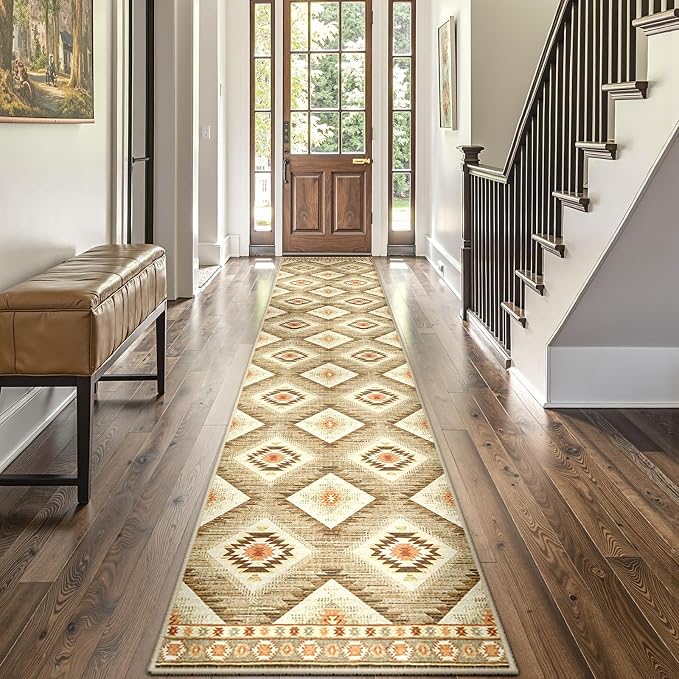 Area Rug 2x6 Rug Machine Washable Non-Slip Low Pile Print Pattern Western Rug