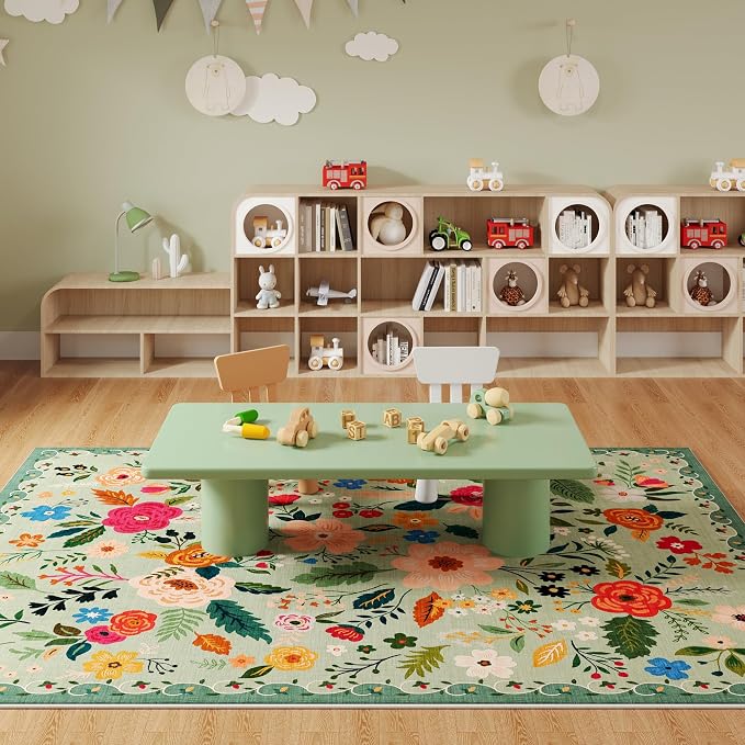 Rugcomf Living Room Rug 6x9 Rug Machine Washable Boho Area Rug Non Slip Floral