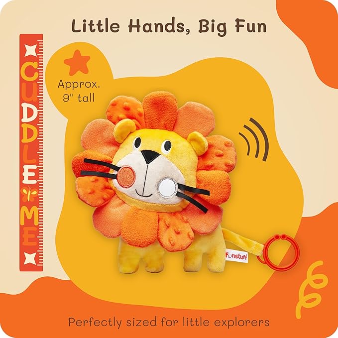Roary The Lion Crinkle Toy for Baby - Sensory Tummy Time Toys - Plush Stuffed Animal with Teething Toy Chew Ring