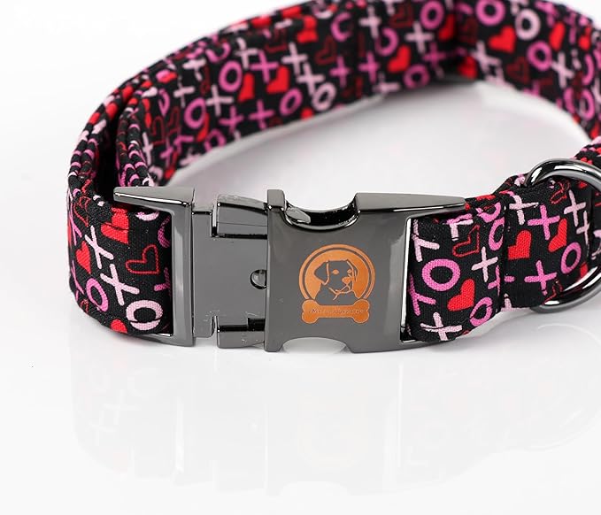 MR. CHUBBYFACE Valentine's Dog Collar with Bowtie, XOXO Red Heart Dog Collar with Metal Buckle, Cute Adjustable Boy Girl Female Collars for Small Medium Large Dogs