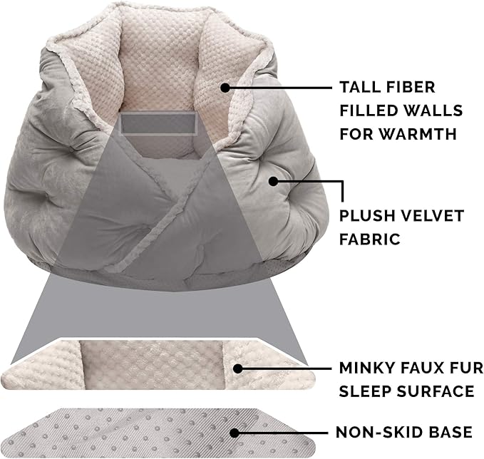 Furhaven 24" Round Pet Bed for Indoor Cats & Medium/Small Dogs, 100% Washable, For Pets Up to 35 lbs - Minky Plush & Velvet Hug Bed - Silver Gray, 24-inch