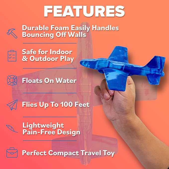 Airplane Toy Foam Airplanes for Kids - Best Stocking Stuffers for Boys & Girls - Easy Throwing Air Planes - Gift Idea Toy Games - Styrofoam Plane Glider - Great Gifts for Ages 4 5 6 7 8 9+ Year Old