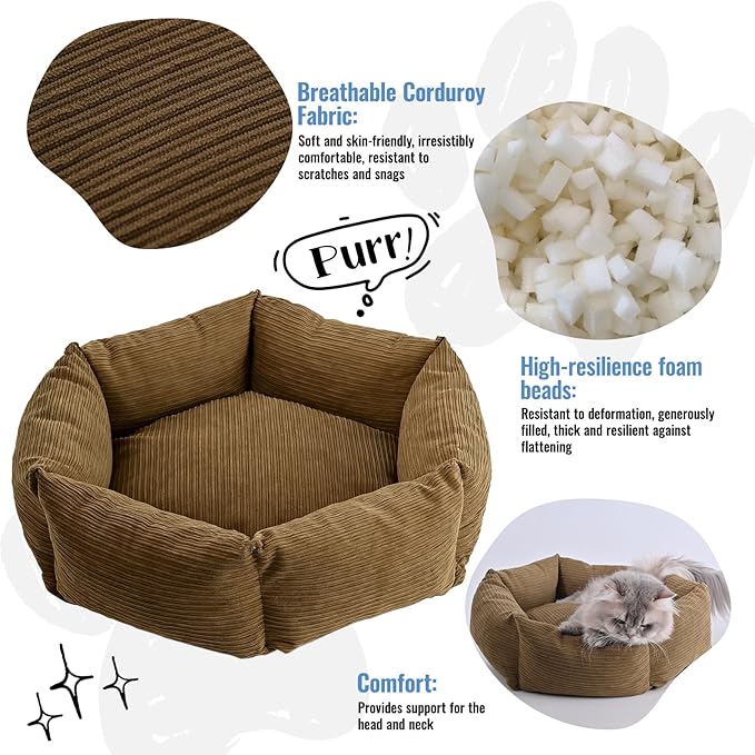 All-Season Stain Resistance Cat Dog Bed,Round Donut Pet Bed,Cord Washable Cat and Dog Beds with Removable Cover,Kitten Bed with Anti-Slip Bottom,Brown,21.6 * 5.9"