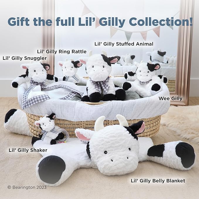 Bearington Collection Lil' Gilly 5.5 in Cow Baby Rattle - Baby - Plush Rattles Gift for Newborn