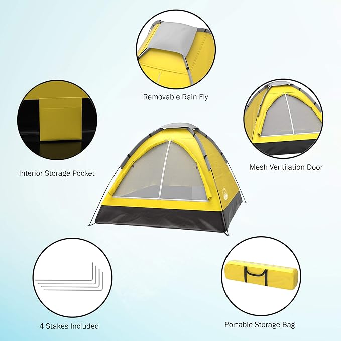 2-Person Dome Tent – Easy Set Up Shelter with Rain Fly and Carrying Bag for Camping