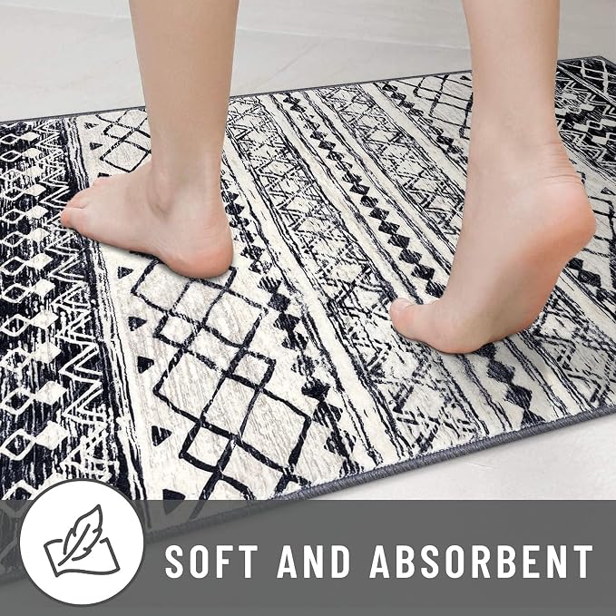 KUTA Moroccan Washable Runner Rug 2.6x18 Non-Slip Vintage Black Navy Blue Boho