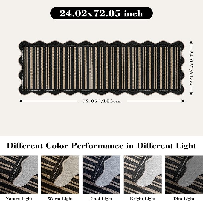 Striped Easy Jute Runner Rug, 2x6 Kitchen Rug Non Slip Washable Outdoor Runner