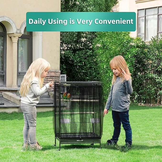 Bird Cage Seed Catcher, Seed Catcher Guard Net Cover, Parrot Nylon Mesh Net Cover, Universal Soft Airy Cage Net Stretchy Skirt for Round Square Cages (Solid-Black, 15.7" x87")