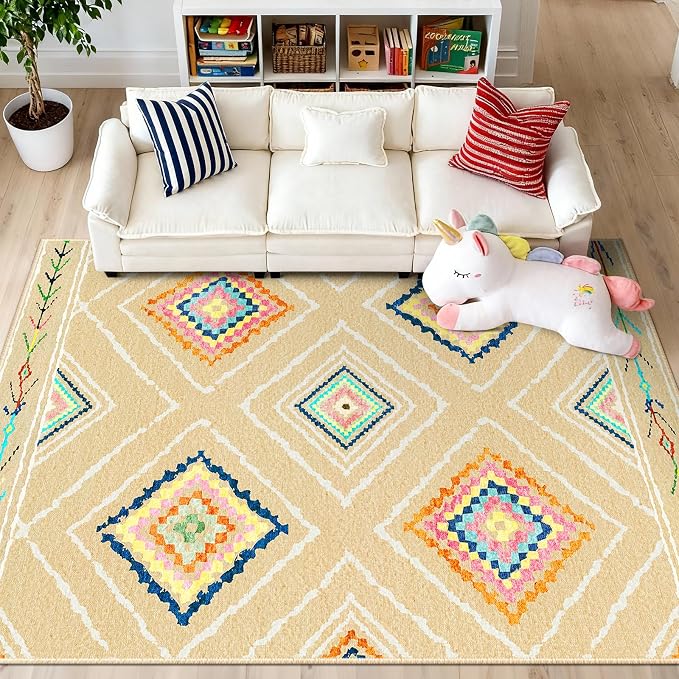 BESTSWEETIE Area Rug 6x9 Rug Machine Washable Non-Slip Low Pile Print Pattern