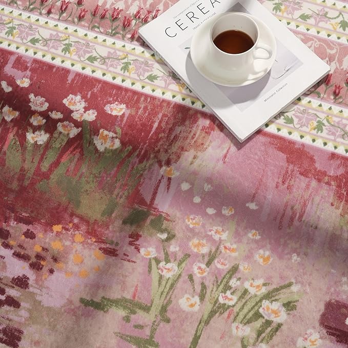 2x3 Rug Impressionist-Style Vintage Indoor Door Mat Machine Washable Small Area Rug Non-Slip Low Pile Throw Rugs for Entryway Kitchen Front Door Indoor Entrance Entry Kids Room, Pink
