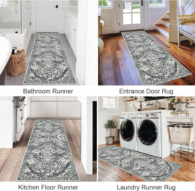 HEBE Hallway Runner Rug 2'x6' Washable Vintage Distressed Area Rugs Non Slip