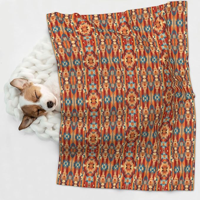Double Sided Pet Bed Blanket for Added Cushion Warmth, Ethnic Tribal Navajo Indiana Western Southwest, Reversible Cover with Textured Dot Surface for Existing Beds Standalone Mat