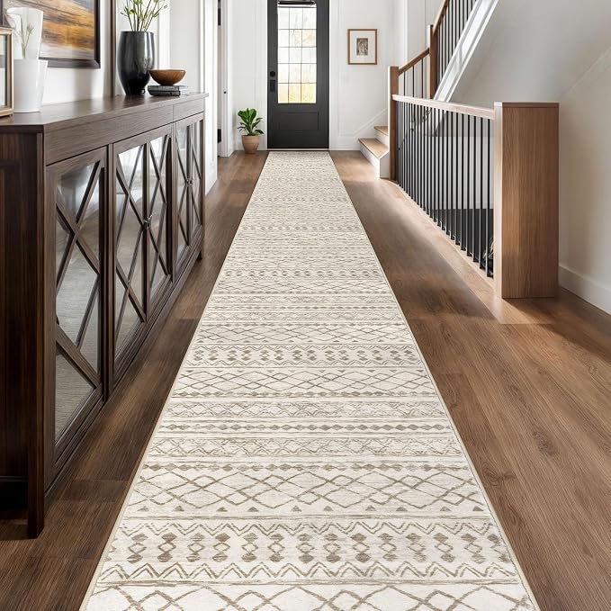 KUTA Extra Long Runner Rug for Hallway 2.6x20ft, Vintage Moroccan Washable