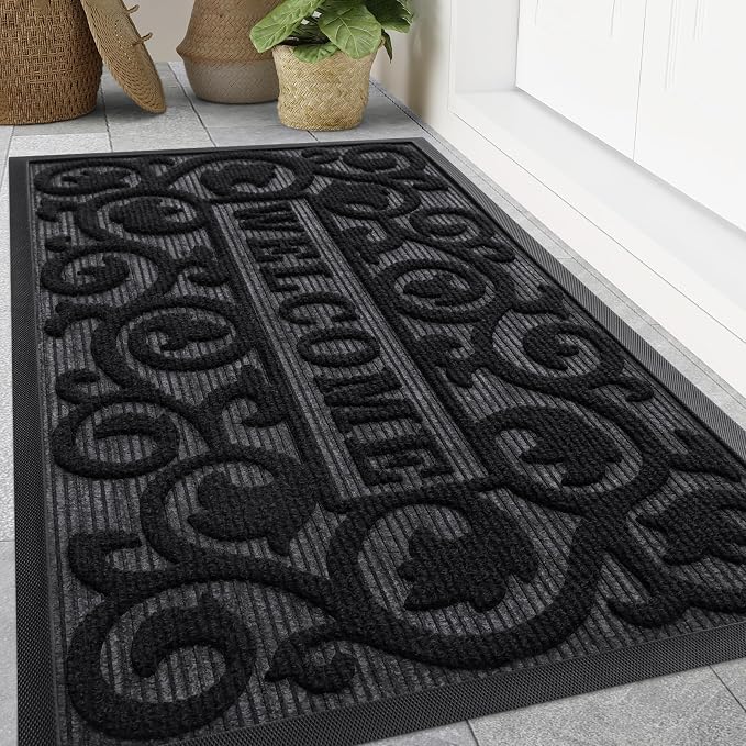 Smiry Welcome Door Mat Outside Entrance, Heavy Duty Trap Dirt and Moisture Easy