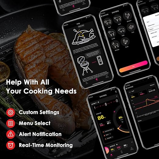 Dual-Probe Wireless Meat Thermometer for Grilling, Smoking, BBQ - Bluetooth Enabled Smart Grill Thermometer with 2 Probes, Digital Food Thermometer, 800ft Long Range,Cooking Thermometer for BBQ/Grill