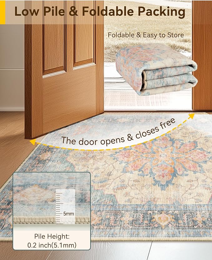 RELEANY Area Rugs Square 4ft Washable Non-Slip, Floral Vintage Distress