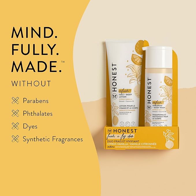 The Honest Company 2-in-1 Cleansing Shampoo + Body Wash and Face + Body Lotion Bundle | Gentle for Baby | Naturally Derived | Citrus Vanilla Refresh, 18.5 fl oz