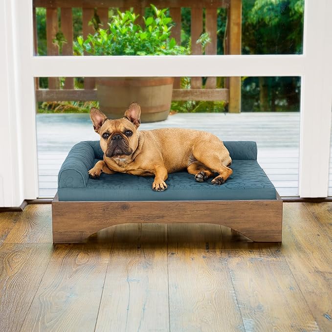 FurHaven Elevated Dog Bed for Medium Dogs, Mid-Century Modern Style with Flexible Slats & Non-Slip Pads for Comfort & Airflow, Easy Assembly, Raised Pet Bed, Medium, Dark Brown