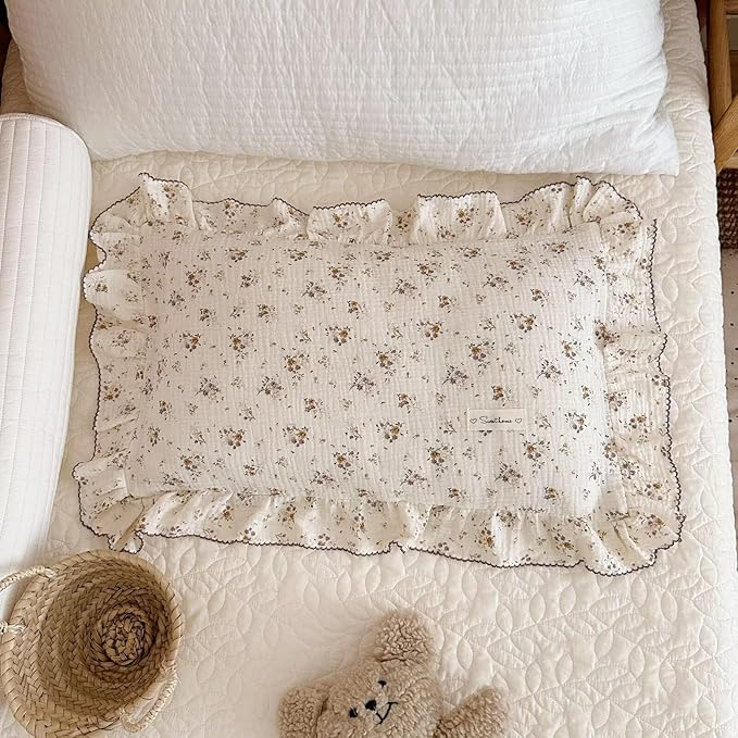 BuLuTu Floral Toddler Pillow Cases Cotton Muslin Cotton Pillowcases for Girls Nursery Pillow, Kids Pillow Cover for Crib/Toddler Bed, Envelope Closure,1 Piece, Crapemyrtle Pattern, 14"x20"