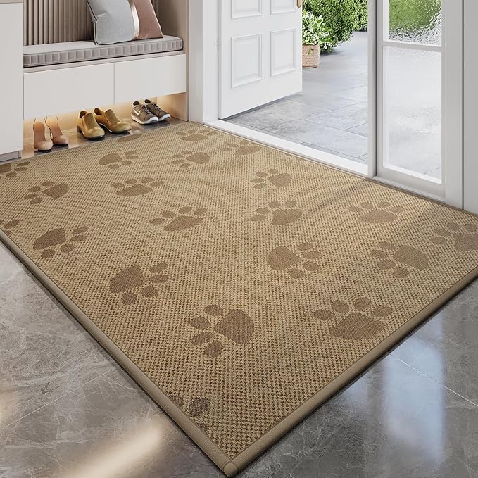 YDKGL Door Mat Indoor Entrance 17"x30", 0.16" Thin Paw Print Low Pile Doormat