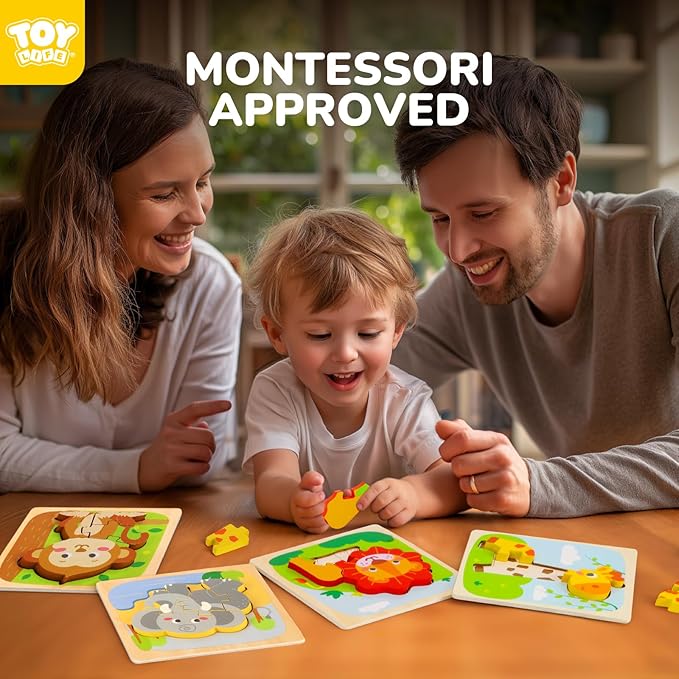 TOY Life Wooden Puzzles for Toddlers 2-4, Toddler Montessori Toys for 1 2 3 Year Old Boys Girls, Animals Wood Jigsaw Puzzles, Educational Learning Toy Kids Puzzle, Best Gifts for Baby Age 1-3 2-4