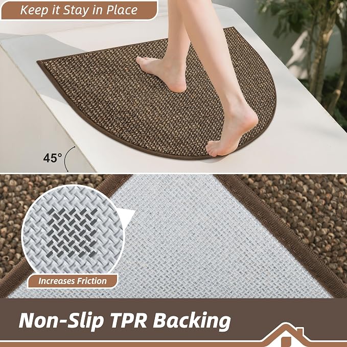 BEQHAUSE Dirt Trapper Door Mat 17" x 30" Half Circle Non-Slip Washable Doormats