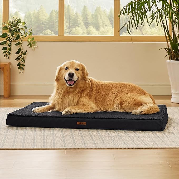 LE SURE XL Washable Dog Bed Cover Replacement Plush Fleece Cover for Orthopedic Egg Crate Foam Pet Mat 44x32x3 Inches, Black