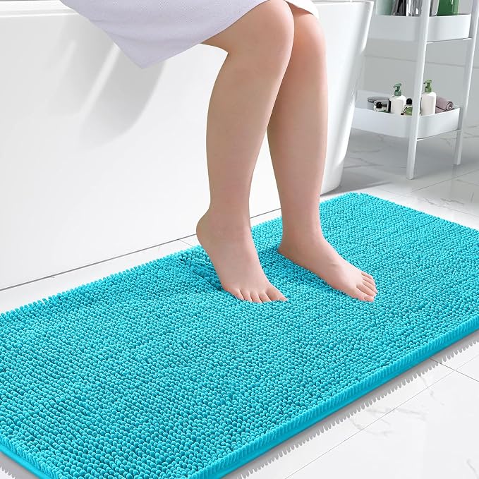 OLANLY Bathroom Runner Rugs 47x24, Soft Absorbent Chenille Bath Rugs, Rubber