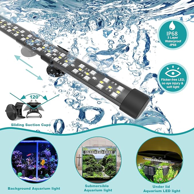 Submersible Aquarium Light for 20 to 35 Inch Fish Tank, 24/7 Cycle Fish Tank Light with Timer, Aquarium Plant Light with Full Spectrum+7 Single Colors, Auto On/Off, Adjustable Brightness