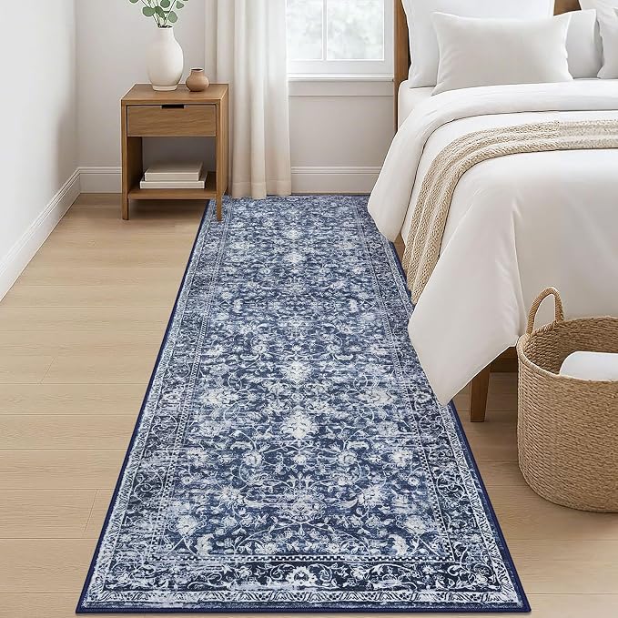 KILOCOCO Hallway Runner 2.6x8 Rug Runner Printed Vintage Floral Washable