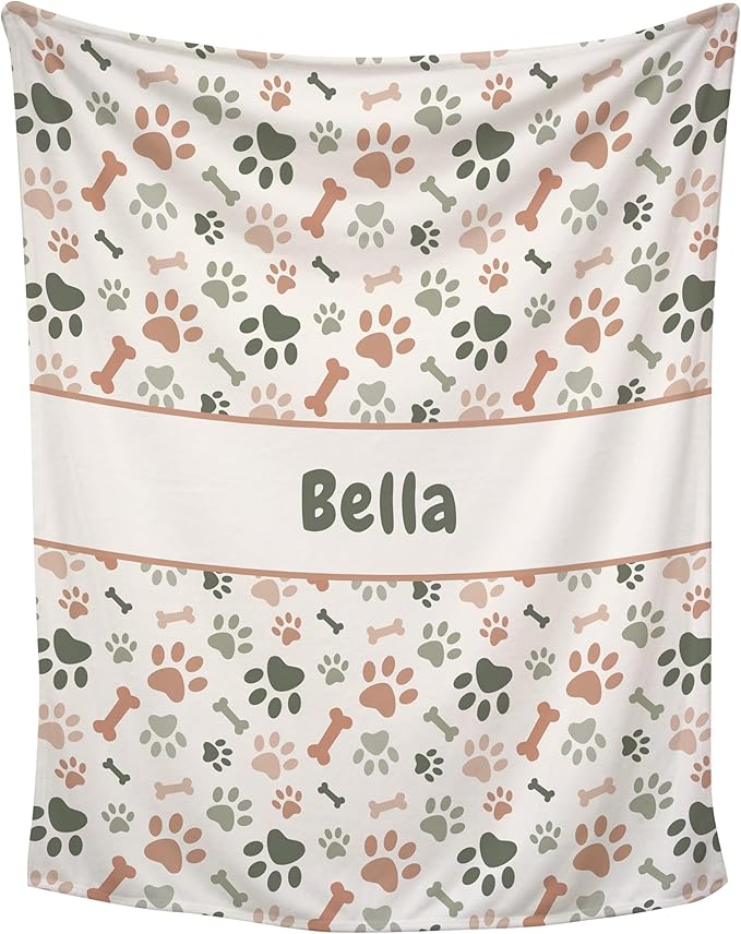 Prints Next Day – Custom 30" x 40" Plush Pet Lightweight Blanket Personalized with Pet Lightweight's Name - Paw Pattern - Gift for Dog Owners - Printed in America