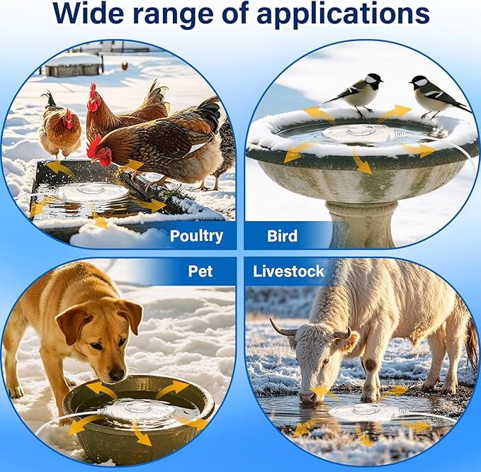 100W Bird Bath Heater, Birdbath Heaters for Outdoor Bird Bath Water Heater in Winter Submersible Thermostat Control, Heated Bird Bath Deicer for Outside Bird Chicken Poultry Livestock (White)