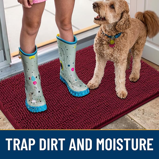 Smiry Dog Door Mat for Muddy Paws 59x35, Absorbent Dirt Trapper, Non-Slip
