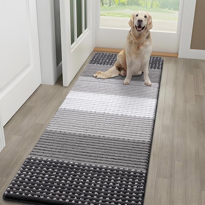 Kitinjoy Indoor Outdoor Door Mat, 59x20 Non-Slip Absorbent Dirt Trapper