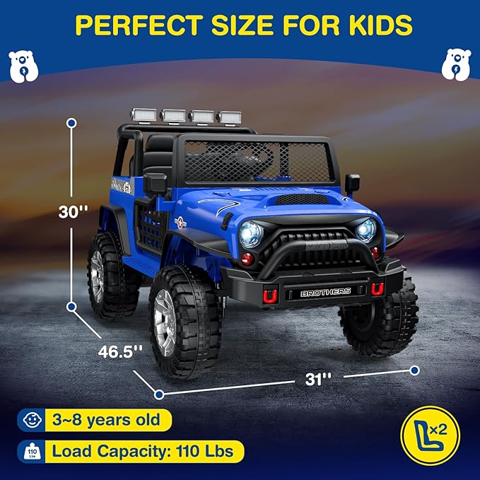 L8 2 Seater Ride On Car, 12V Kids Electric Car w/Remote Control, 4-Wheel Suspension, Bluetooth Speaker, Multi Music Modes, 3 Speeds, LED Lights, Xmas & Birthday Gift Ideas for Kids Ages 3+