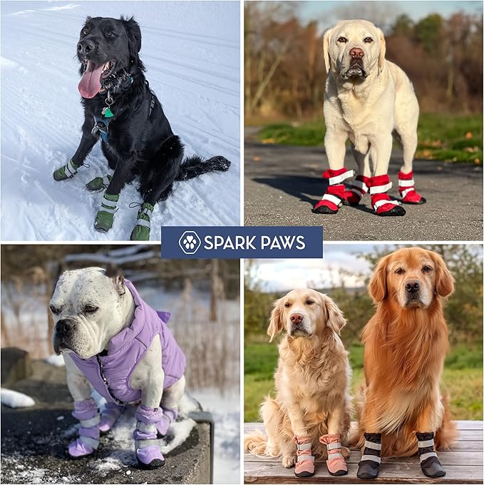 Spark Paws Dog Shoes, Waterproof Dog Boots for Medium to Large Dogs, Non Slip, Breathable Dog Booties and Paw Protectors - 4PCS Doggie Hiking Boots with Reflective Straps - Black, Size 5