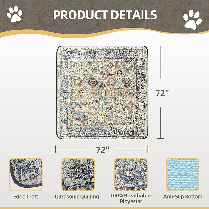 Washable Pee Pad for Dogs Extra Large, 72" x 72" Reusable Puppy Pads Waterproof Dog Rugs, Super Absorbent, Leakproof, Dog Crate Pad, Playpen Mat, Whelping Pads, Vintage
