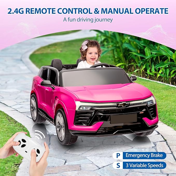 Jojoka Baby Car 24V 2-Seater SUV Licensed Chevrolet Blazer Ride On Toy w/Parent Remote Control,4xSpring Suspension, Wireless Music, Electric Vehicle Car for Kids Ages 3-8,Pink