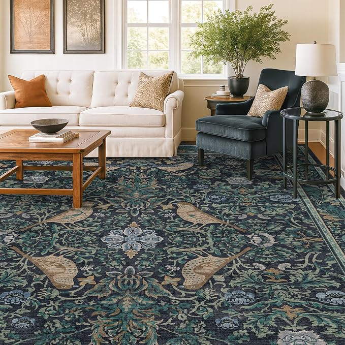 Large Washable Floral 10x14 Area Rug