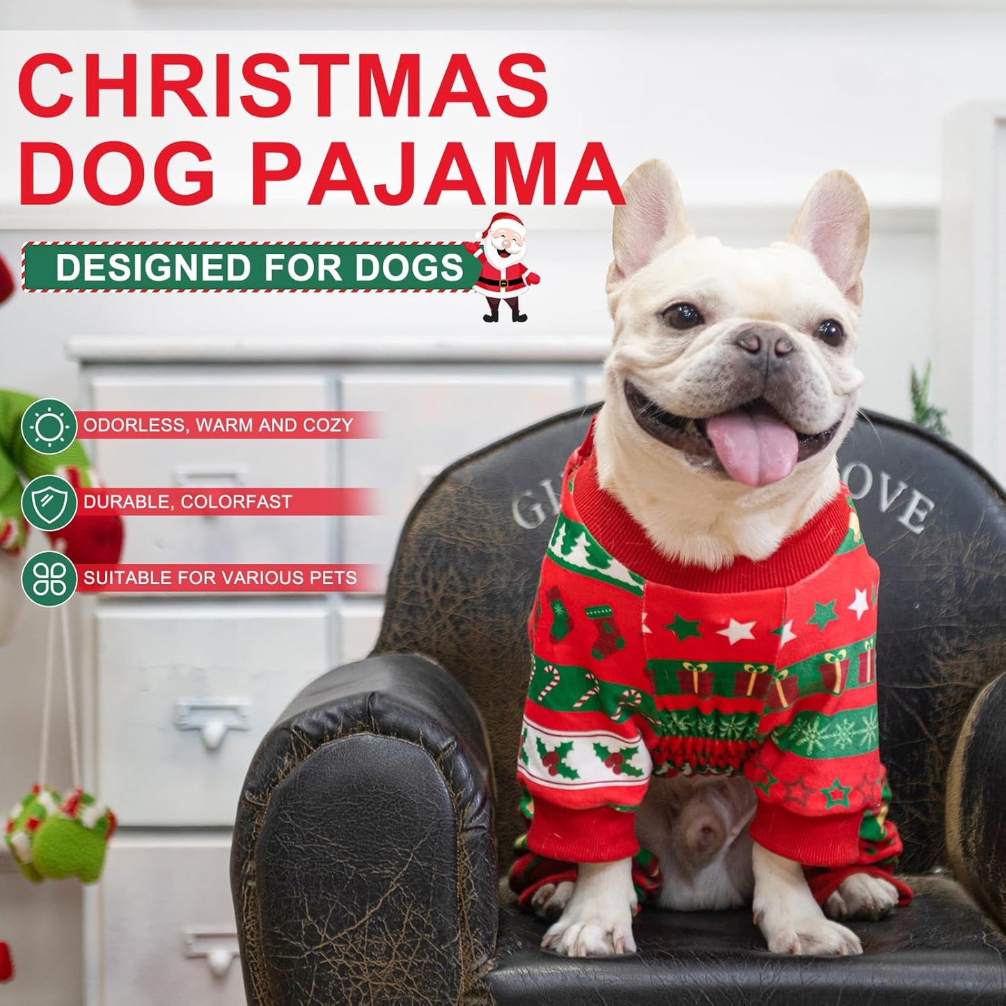 BEAUTYZOO Dog Christmas Pajamas Medium Sized Dog, Christmas Doggie Pajamas for Boys Girls, Soft Fleece Cotton Puppy Pjs Jammies Onesies for Men Women, Pet Jumpsuit Body Suit Apparel Clothes, Red M