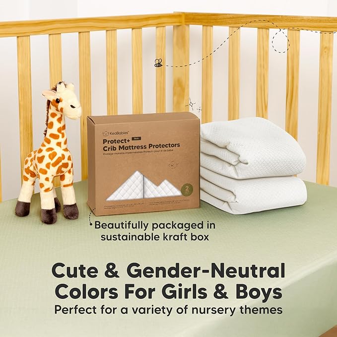 Waterproof Crib Mattress Protector Cover Fitted - 2-Pack Quiet Baby Crib Mattress Pad Sheets, 52" x 28" Soft Quilted Cotton Baby Sheet, Machine Washable, Easy Fit, Durable (Soft White/Quin)