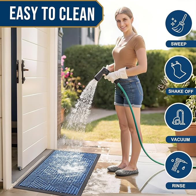 Smiry Front Door Mat Outside Entrance, Heavy Duty Sturdy Natural Rubber Doormat