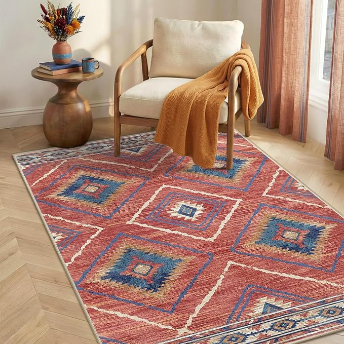 BESTSWEETIE Area Rug 4x4 Rug Machine Washable Non-Slip Low Pile Print Pattern
