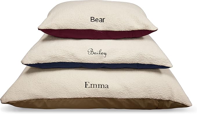 Personalized Pet Pillow Dog Bed Custom Embroidered - Removable Pet Bed Cover - Extra Large Khaki