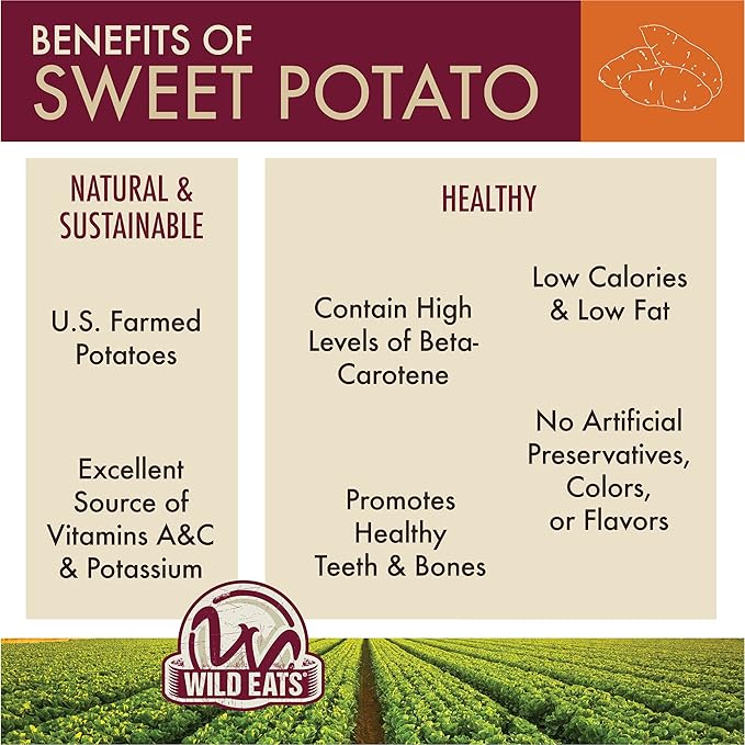 Wild Eats Sweet Potato & Chicken Treats for Dogs 12 oz. (Low Calorie, Low Fat Alternative to Traditional Dog Biscuits, Cookies, and Bones) Healthy Dog Treats Perfect for Training