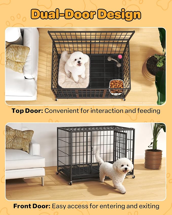 38 Inch Dog Crates for Meidum Small Dogs,Metal Wire Cages Dog Kennels Pet Cage with Double-Door,Removable Tray,for Small Medium Dogs